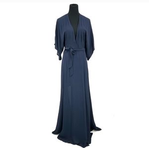 Reformation Winslow Navy Blue Wrap Maxi Gown Dress Low V Sexy Flowy Long Dress